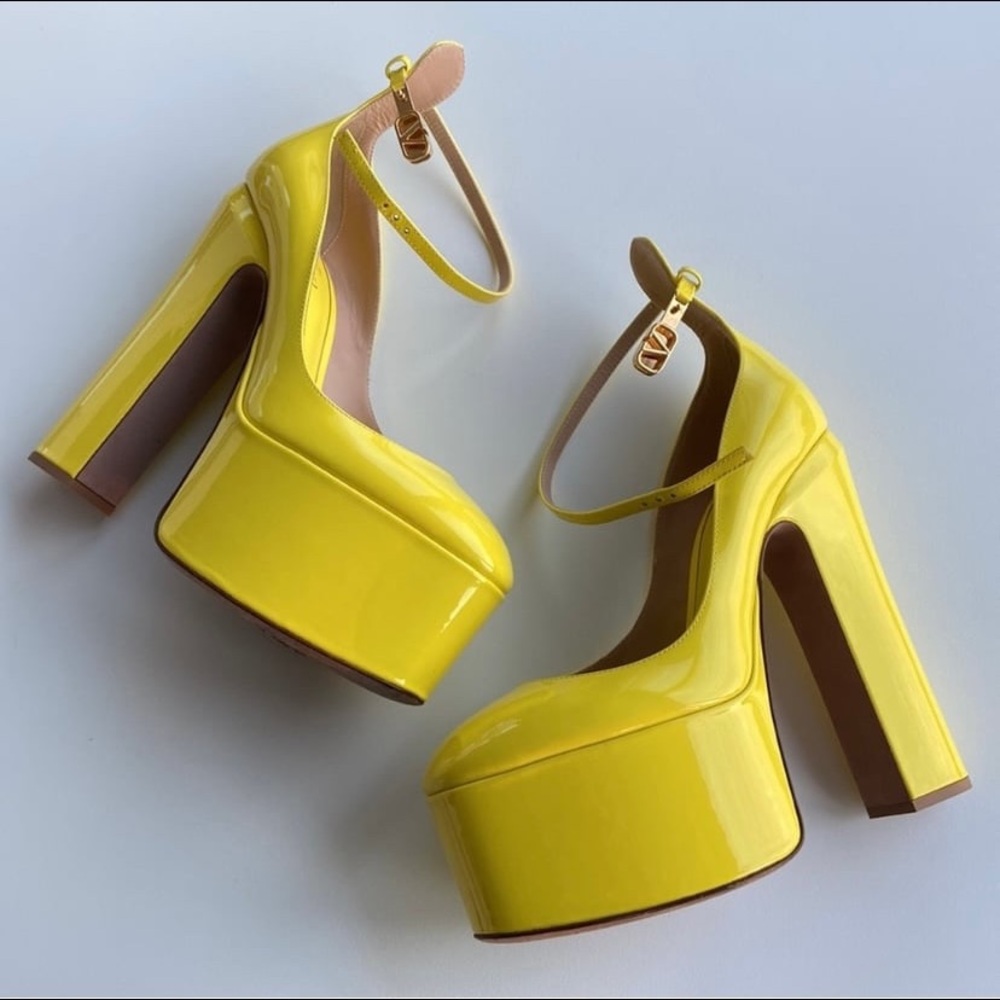 Valentino Tan Go Yellow Patent Platform Heels